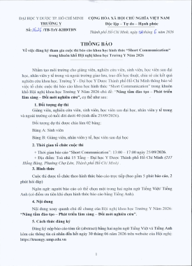 Về việc đăng ký tham gia cuộc thi báo cáo khoa học hình thức “Short Communication” trong khuôn khổ Hội nghị khoa học Trường Y năm 2026